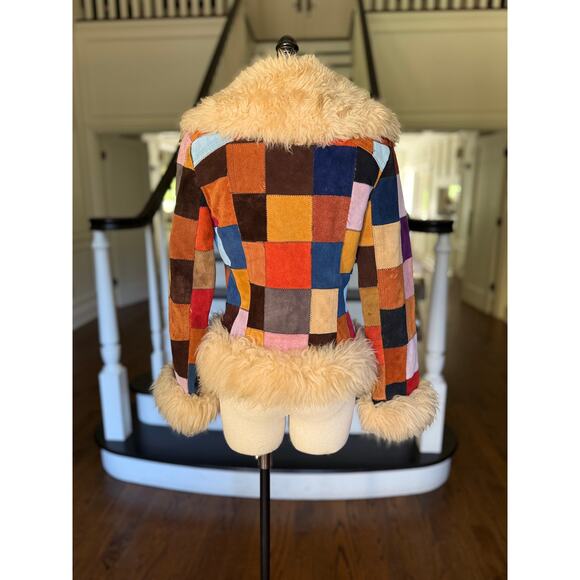 SOLD---VTG 70s Patchwork Suede Penny Lane Afghan Jacket Hippie Boho Fall Winter - Picture 2 of 13